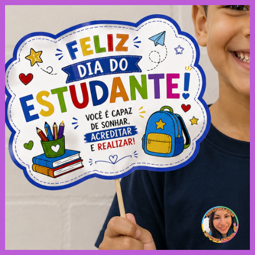 KIT Dia do estudante: Decoração para cesta - Tags - Marcador de página - Plaquinha para foto - Imagem 5