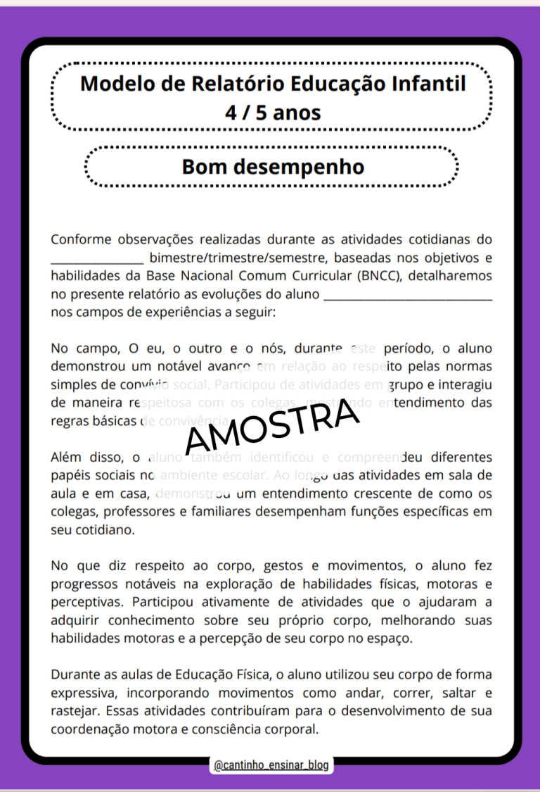 14 modelos de relatórios descritivos para alunos da Educação Infantil ...