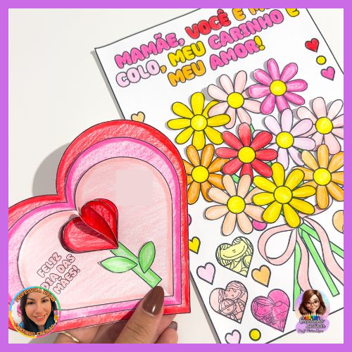 Cartões para colorir Dia das Mães