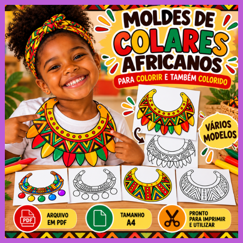 MOLDES DE COLARES AFRICANOS – COLORIDOS E PARA COLORIR